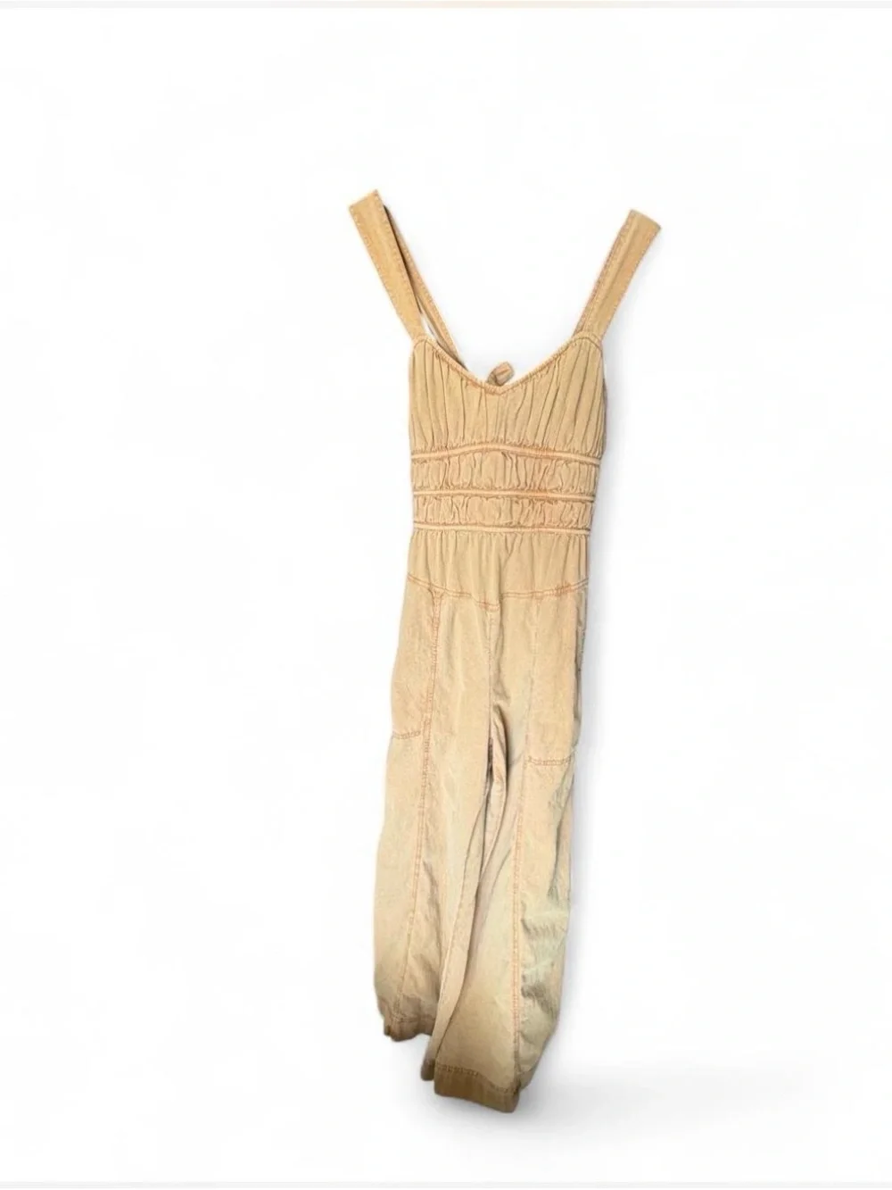Free People Golden Nugget Jumpsuit Smocked Wide Leg Overalls M NWT Flaw